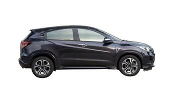 Side view of black hatchback car isolated on white background with clipping path photo