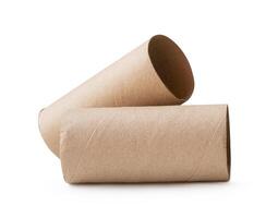 Side view of brown tissue paper cores in stack isolated on white background with clipping path photo
