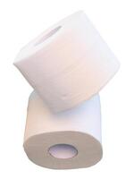Side view of two tissue paper rolls or toilet paper in stack isolated on white background with clipping path photo