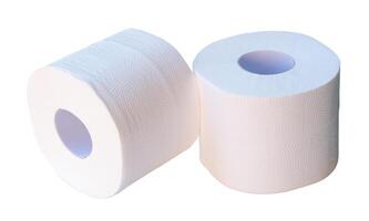 Front view of two rolls of tissue paper or toilet paper in stack isolated on white background with clipping path photo