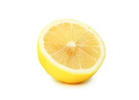 Side view of fresh yellow lemon half isolated on white background with clipping path photo