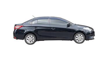 Side view of black sedan car isolated on white background with clipping path photo