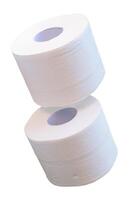 Side view of white tissue paper rolls in stack isolated on white background with clipping path photo