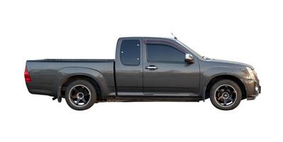 Side view of gray pickup truck isolated on white background with clipping path photo