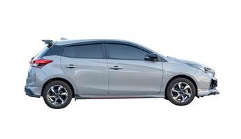 Side view of gray hatchback car isolated on white background with clipping path photo