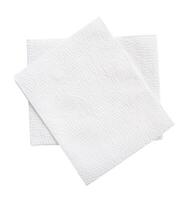 Top view of folded tissue paper in stack prepared for use in toilet or restroom isolated on white background with clipping path photo