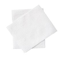 Top view of folded tissue paper in stack prepared for use in toilet or restroom isolated on white background with clipping path photo