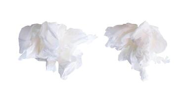 Top view set of screwed or crumpled tissue paper balls after use in toilet or restroom isolated on white background with clipping path photo