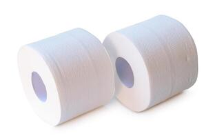 Top view of white tissue paper rolls in stack isolated on white background with clipping path photo
