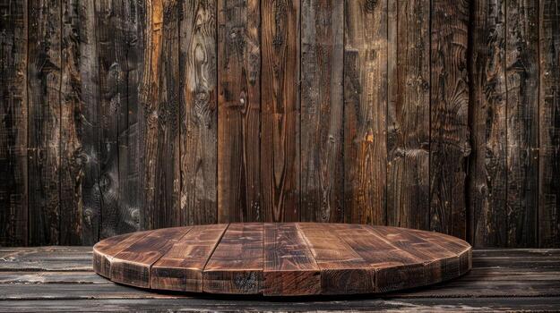 A wooden table with a round wooden platform on top of it photo