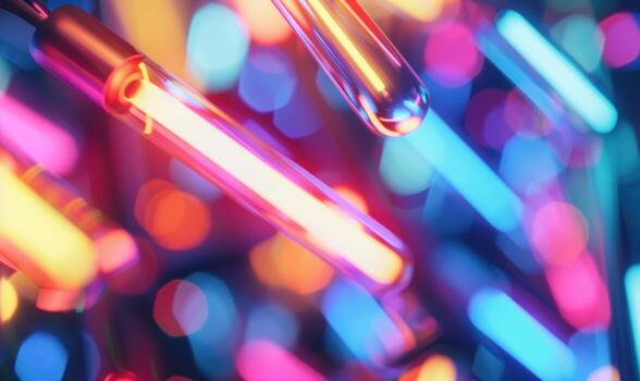 Vibrant Blurred Neon Lights Illuminating Glowing Background - Abstract Colorful Light Trails Concept photo