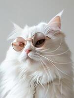 Cute white long-haired cat with sunglasses photo