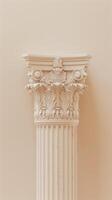 Classic White Corinthian Column Capital on a Neutral Background photo