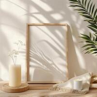 Mockup wooden picture frames for photos on table