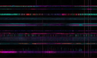 Digital texture with glitch effect and error data RGB signal, bending distortion on dark background. photo