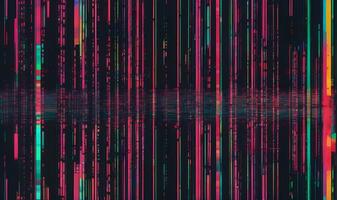 Digital texture with glitch effect and error data RGB signal, bending distortion on dark background. photo