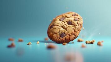 Chocolate chip cookies floating in the air photo