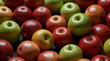 fake plastic apples, synthetically engineered in labs rather than grown from nature's seeds background illustration. - photo