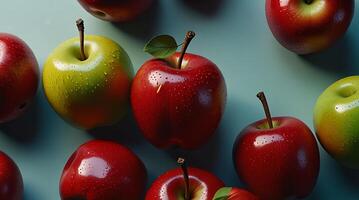 fake plastic apples, synthetically engineered in labs rather than grown from nature's seeds background illustration. - photo