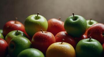 fake plastic apples, synthetically engineered in labs rather than grown from nature's seeds background illustration. - photo
