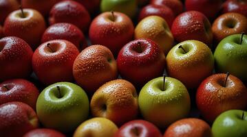 fake plastic apples, synthetically engineered in labs rather than grown from nature's seeds background illustration. - photo