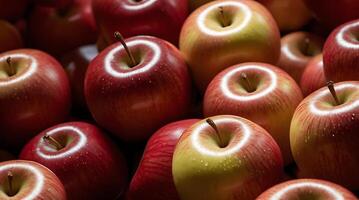 fake plastic apples, synthetically engineered in labs rather than grown from nature's seeds background illustration. - photo