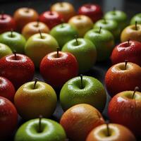 fake plastic apples, synthetically engineered in labs rather than grown from nature's seeds background illustration. - photo