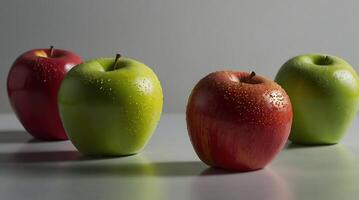 fake plastic apples, synthetically engineered in labs rather than grown from nature's seeds background illustration. - photo