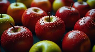 fake plastic apples, synthetically engineered in labs rather than grown from nature's seeds background illustration. - photo
