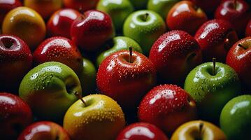 fake plastic apples, synthetically engineered in labs rather than grown from nature's seeds background illustration. - photo