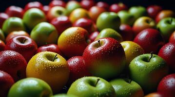 fake plastic apples, synthetically engineered in labs rather than grown from nature's seeds background illustration. - photo