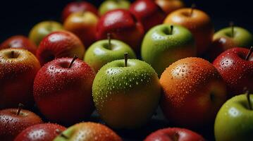 fake plastic apples, synthetically engineered in labs rather than grown from nature's seeds background illustration. - photo