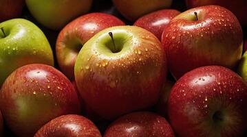 fake plastic apples, synthetically engineered in labs rather than grown from nature's seeds background illustration. - photo