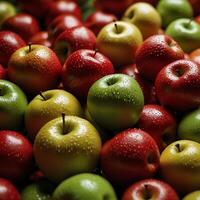 fake plastic apples, synthetically engineered in labs rather than grown from nature's seeds background illustration. - photo