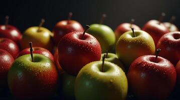 fake plastic apples, synthetically engineered in labs rather than grown from nature's seeds background illustration. - photo