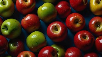 fake plastic apples, synthetically engineered in labs rather than grown from nature's seeds background illustration. - photo