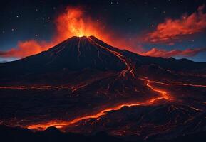 Symphony of Fire and Stars A Panoramic View of a Volcanic Night photo