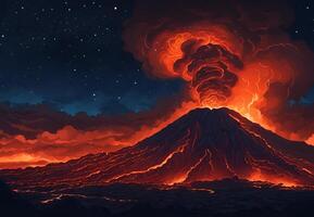 Fiery Cascade A Panoramic View of Flowing Lava at Night photo