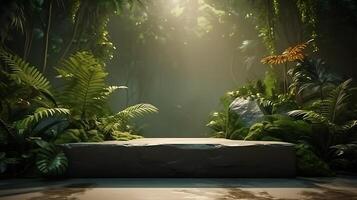 Natural Podium in the Topical forest nature background for product mockups photo