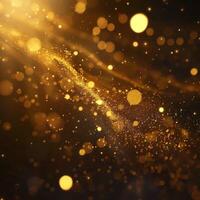 Abstract golden glitter sparkling lights background, festive holiday concept. Background with copy space. Blurry Bright background. Luxury glitter and bokeh particles photo
