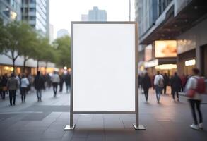 Portrait of city center mock up Empty Light Box in the Blurred background photo