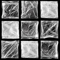 A collection of light plastic textures or a square-shaped polyethylene texture with the effect of damage and scuffs. photo