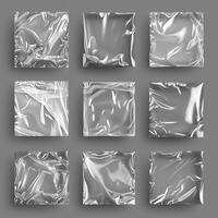 A collection of light plastic textures or a square-shaped polyethylene texture with the effect of damage and scuffs. photo