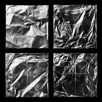 A collection of black plastic textures or square-shaped polyethylene textures with the effect of damage and scuffs. photo