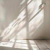 Empty room with sunlight streaming through large windows, minimalism concept photo