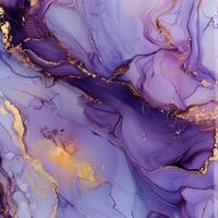 Gradient purple liquid marble pattern or watercolor background with textured glitter foil stripes. The effect of drawing with purple marbled alcohol ink with gold. photo