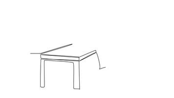 Animated self drawing of continuous line draw side view of male employee get call from his manager and asking to explain sales dropped. Sales decrease problem concept. Full length one line animation video