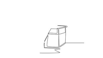Animated self drawing of continuous line draw young business man sitting on desk staring on tablet screen and holding phone calling his staff. Business talk concept. Full length single line animation video