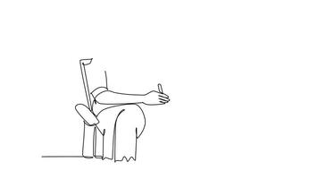 Animated self drawing of continuous line draw male startup founder reading company growth report on paper while receiving phone from investor. Business accountability. Full length one line animation video