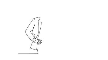 Animated self drawing of continuous line draw young success male startup CEO walking and holding smartphone to receive call from his colleague. Business talk concept. Full length single line animation video